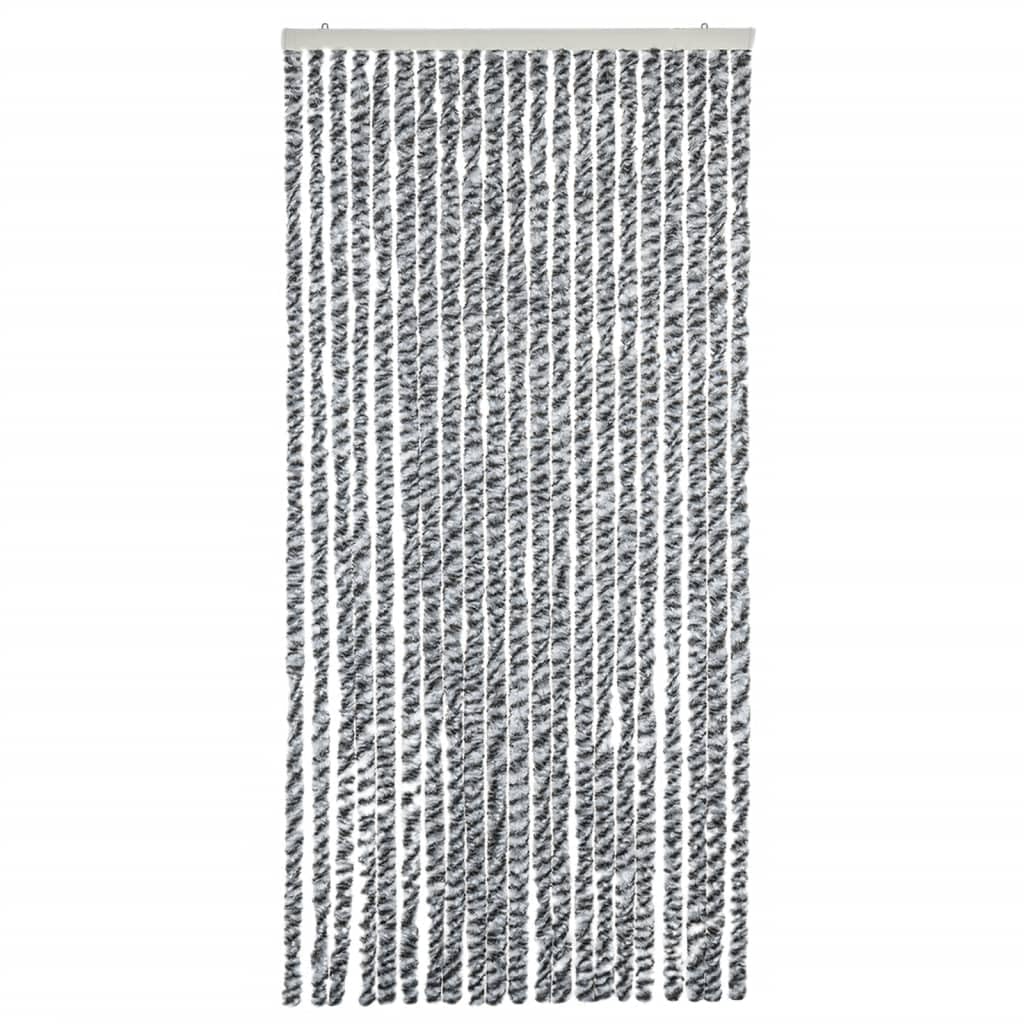 Zasłona na owady, szaro-czarno-biała, 100 x 230 cm, szenil, siatka na drzwi, moskitiera na drzwi, zasłona do użytku wewnątrz i na zewnątrz, do ochrony przed muchami, owadami, osami