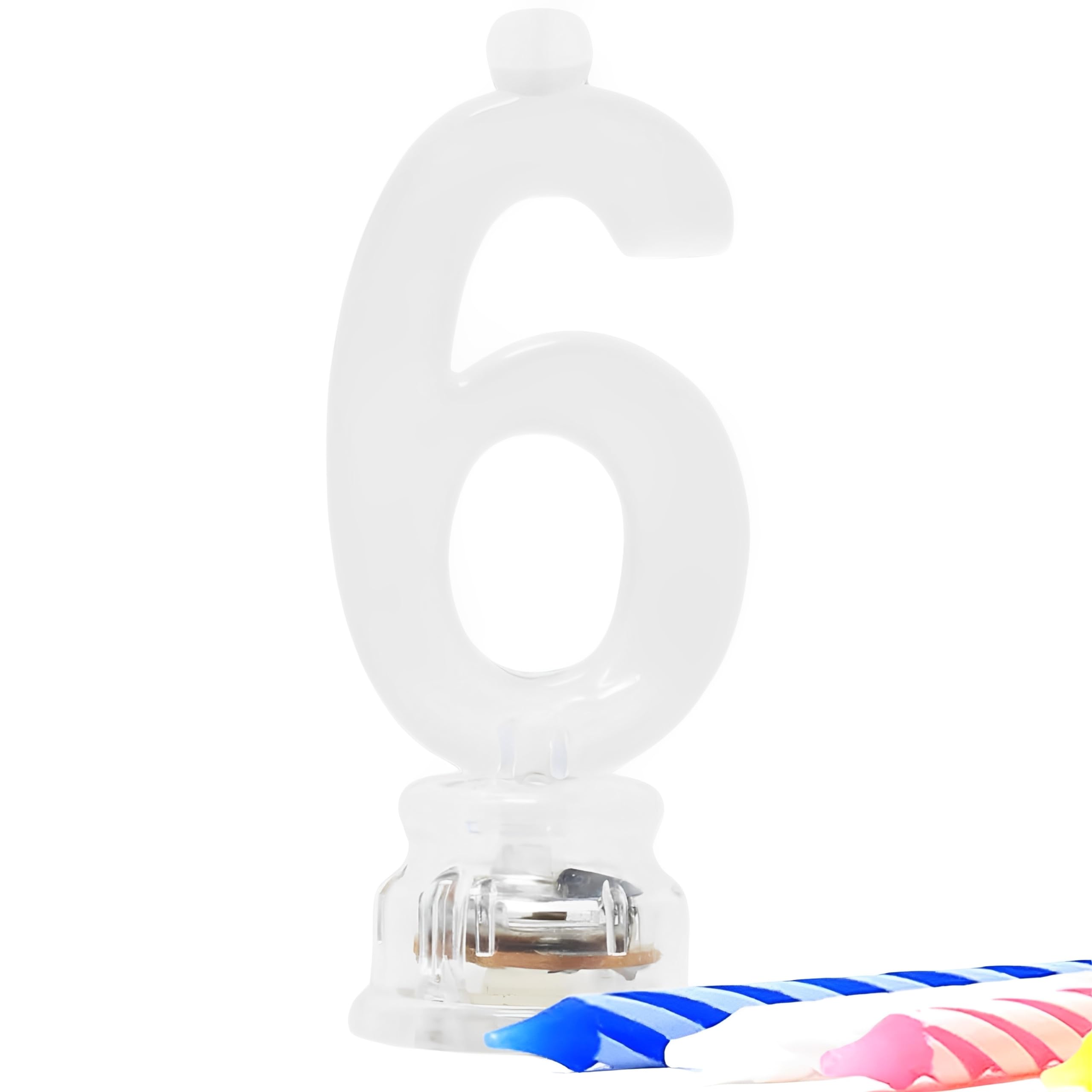 Blue Plastic Number 6 Flashing Candle Holder With Birthday Candle Set - 1 Set - Elegant, Eye-catching & Durable - Perfect Cake Topper For Birthday Celebrations
