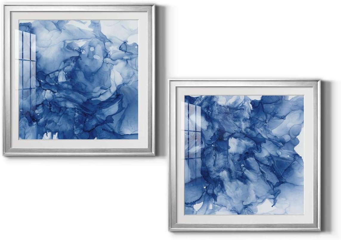 Floral Wall Art, Wall Décor Print, Classic, Geometric, Abstract, Transitional, & Country Chic, With Matte Board, Acrylic Glass, and Hanging Hardware - Beyond the Deep I - Silver Framed 34X34