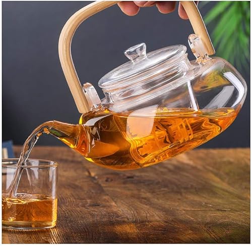 Miniatura 5 de Tetera de vidrio de 27.1fl oz con infusor de vidrio, tetera con colador para té suelto, segura en estufa, tetera con mango de bambú (27.1fl oz28 oz)