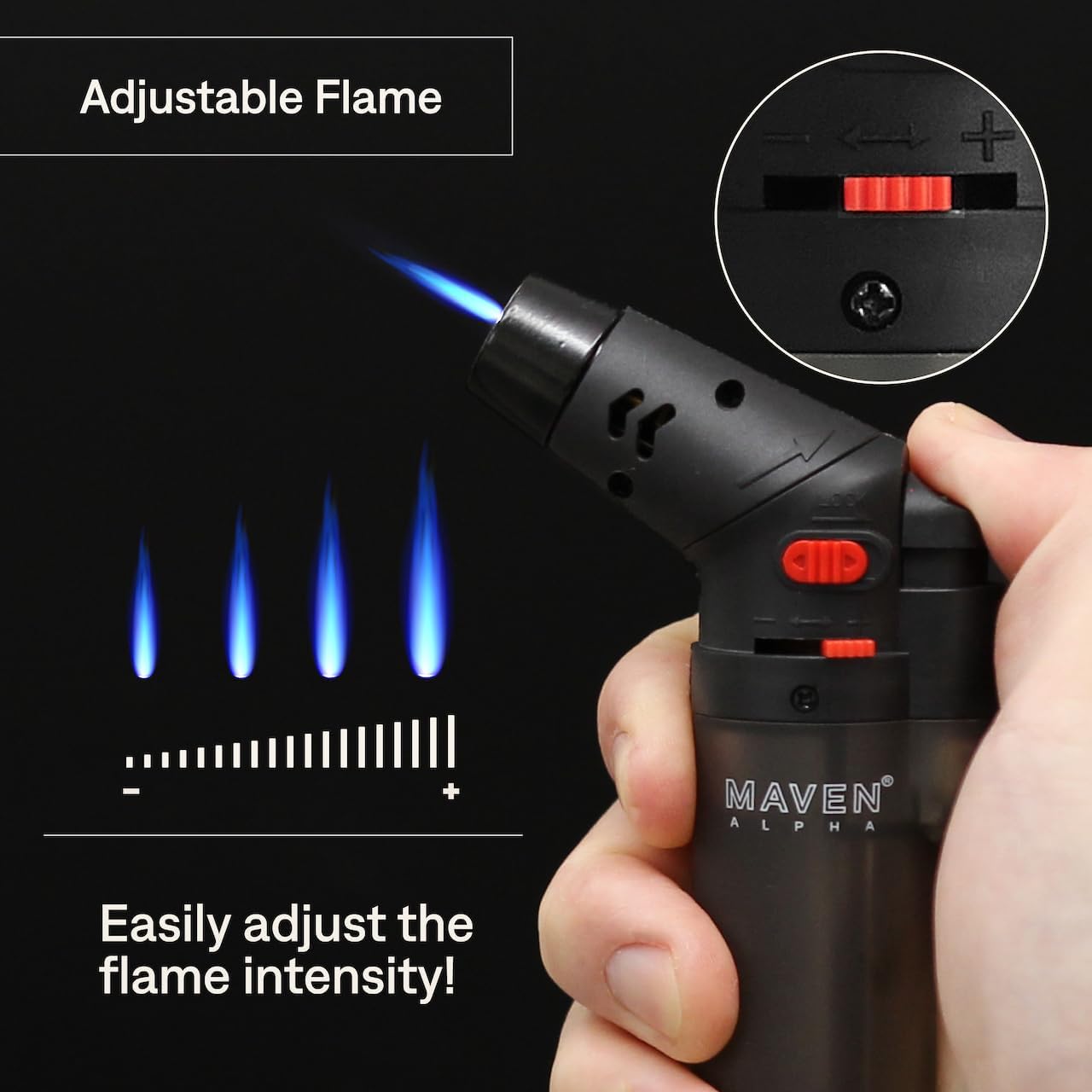 Alpha+ Torch Lighters, 5 Pack, Refillable Butane Gas Lighters, Adjustable Jet Flame, Windproof Mini Pocket Torch for Kitchen, Candles, Cooking, Baking, BBQ, Camping (Butane Not Included) (Transparent)