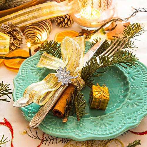 image for Patelai 12 Pieces Snowflake Napkin Rings Christmas Napkin Ring Pearl N
