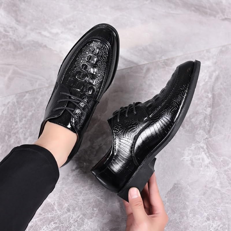 Classic Black Tuxedo Dress Shoes Formal Lace-up Crocodile Pattern Leather Shoes Men Office Business Oxford2