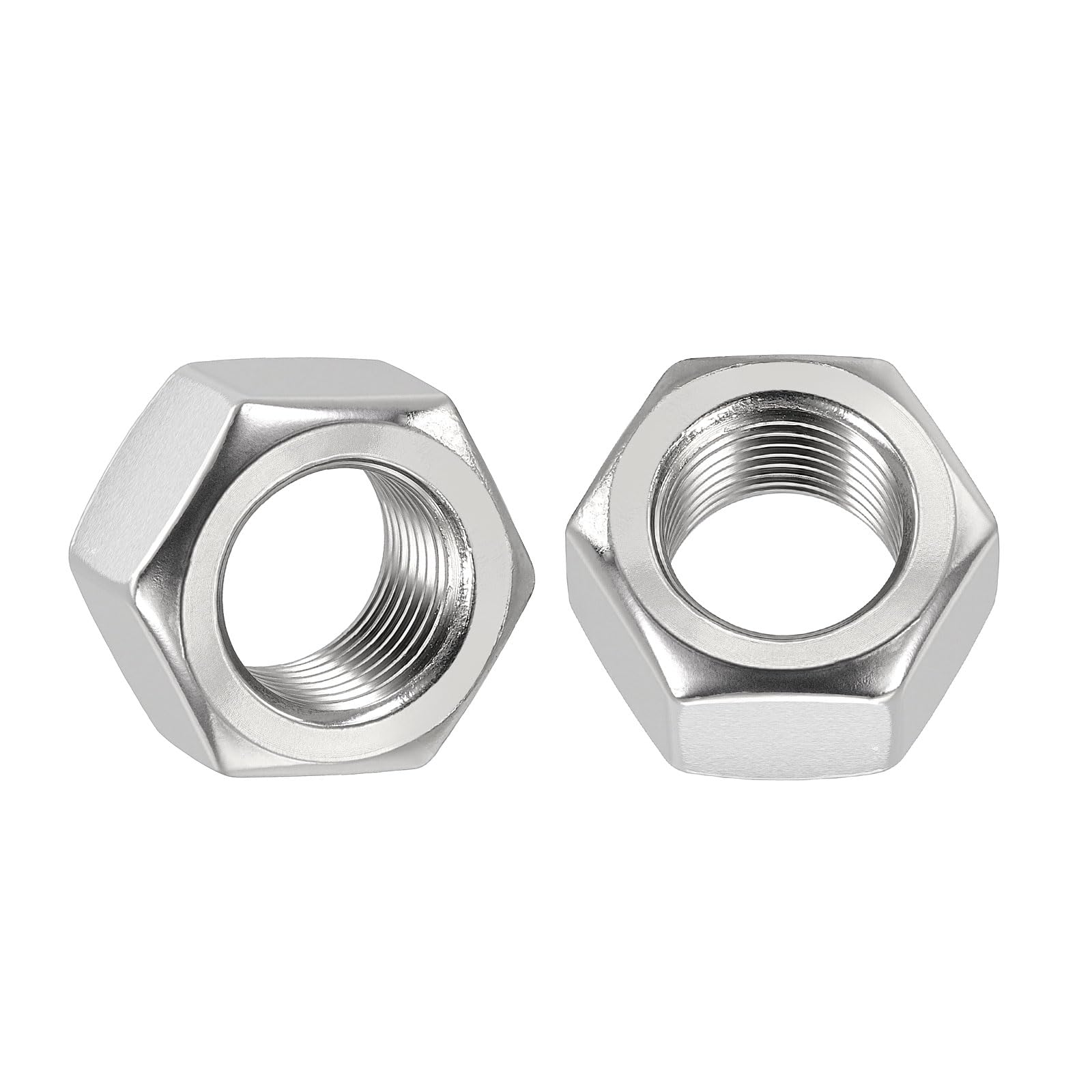 Kozelo 2pcs Hex Nuts - [M16-1.5] 304 Stainless Steel 18-8 (A2-70) Hardware Nuts for Mechanical Repair & Assembly, Standard Metric Fine Thread Nut, Bright Finish, Silver — image 1