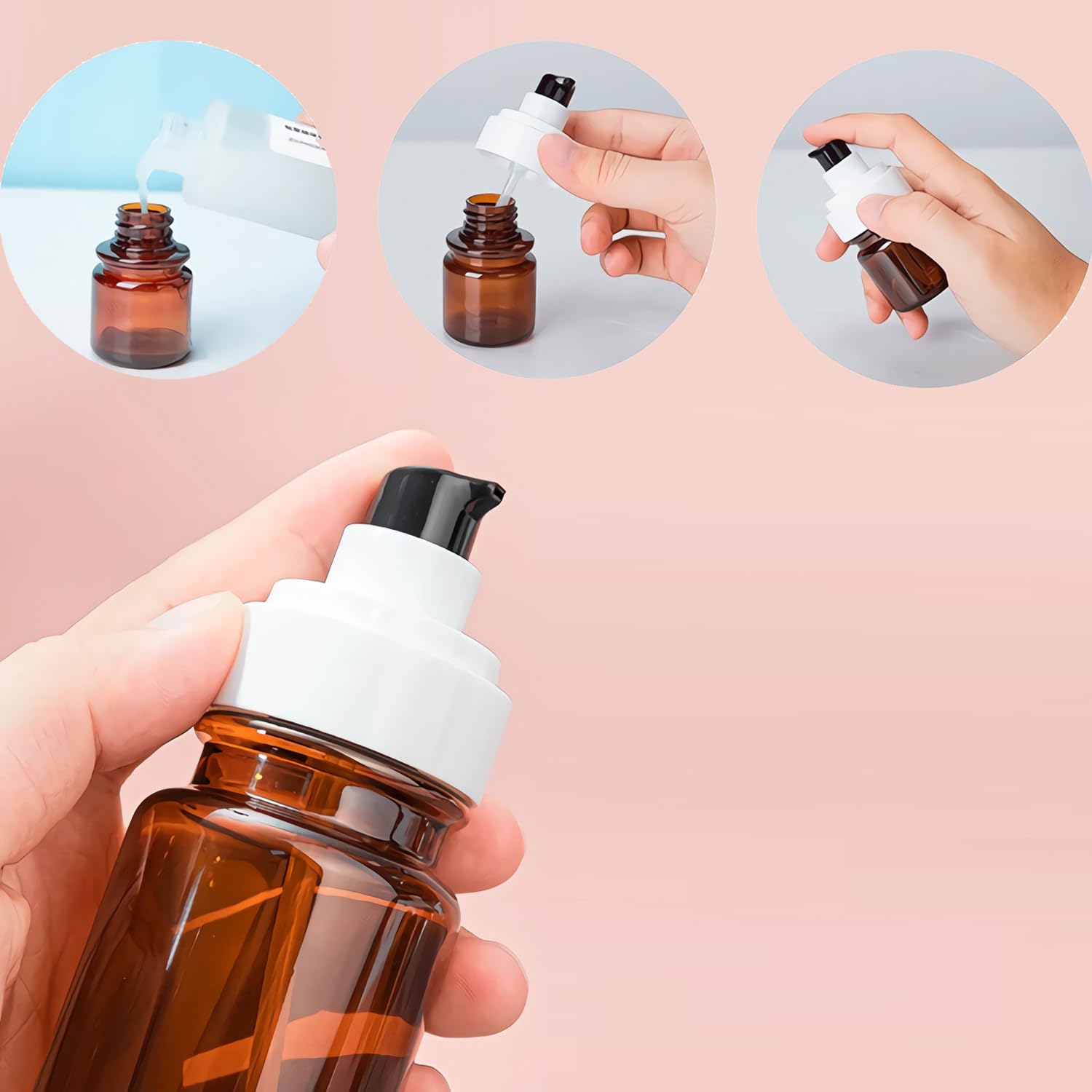 24 Stück, 100ml Braun Plastik Kunststoff Pumpflasche Gelspender Flasche mit Lotion-Spender für Seife Kosmetik Lotionen Gels Cream