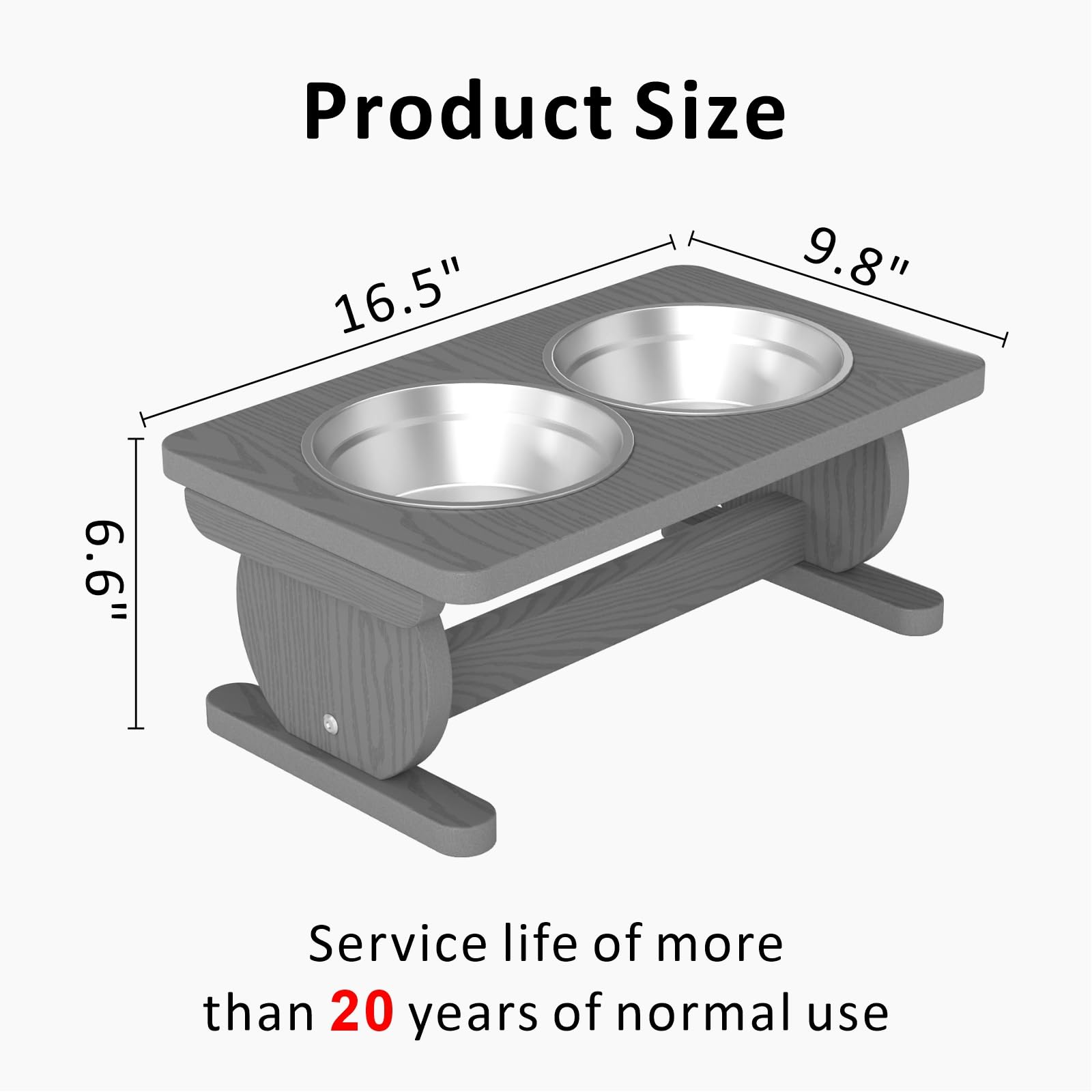 Support surélevé pour gamelle pour chien de petite taille, station d'alimentation avec 2 bols en acier inoxydable de 620 ml et assiette à lécher, bol de nourriture pour chien, gris