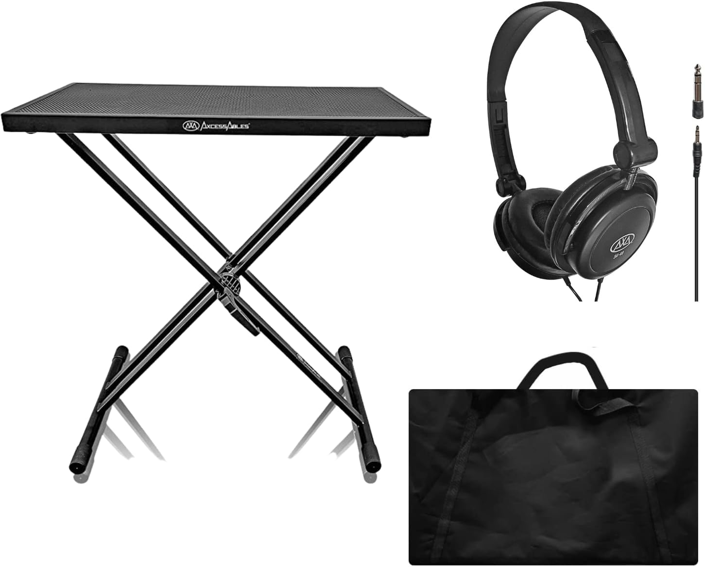 AxcessAbles MTS-01 Portable DJ Table Stand with Carry Bag, On-Ear Closed-Back Studio Headphones and Carry Bag