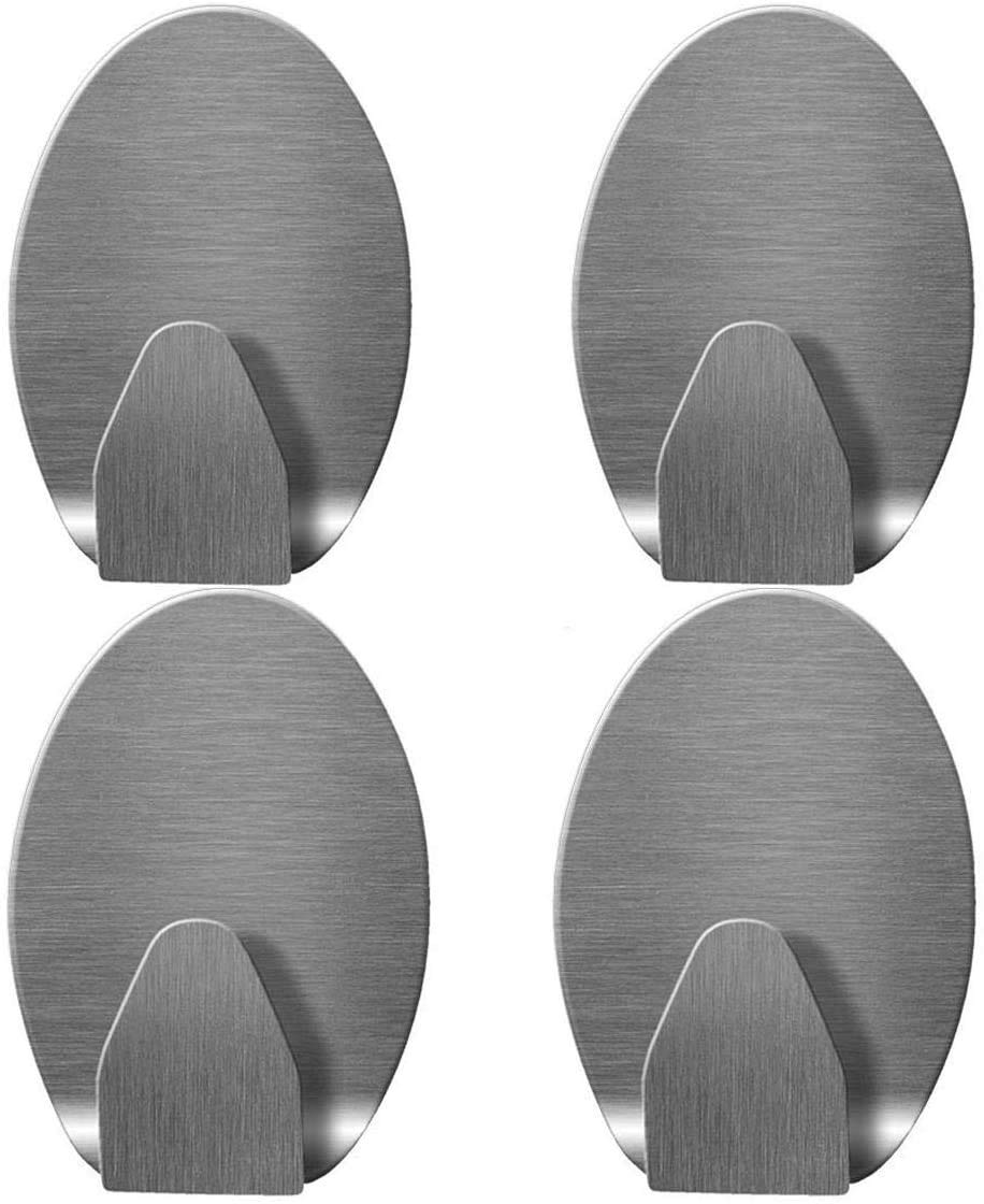 GulfDealz Adhesive Wall Stick on Hooks, Stainless Steel Heavy Duty Wall Hanger Hat Hook, Rack for Kitchen Bathroom, Office Closet, Waterproof, No Drill Glue Needed (Set Of 4), (ZT-1404) - Silver