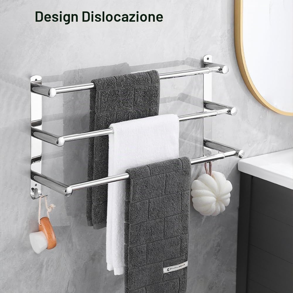 Portasciugamani Bagno Regolabile 43-78CM Acciaio Inossidabile Portasciugamani da Parete Porta asciugamani da Muro (3 Strato, Argento)
