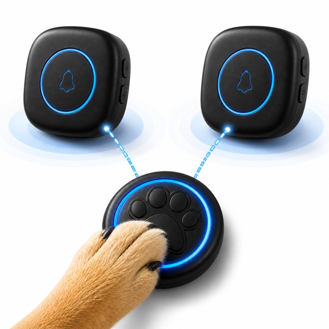 Soft Ring Blk Dog Bells for Toilet Training – Wireless Dog Door Bell for Dogs to Go Outside with 300m Range, 60 Melodies, LED, Waterproof Dog Toilet Bell for Potty Training(2 Receivers & 1 Bell)
