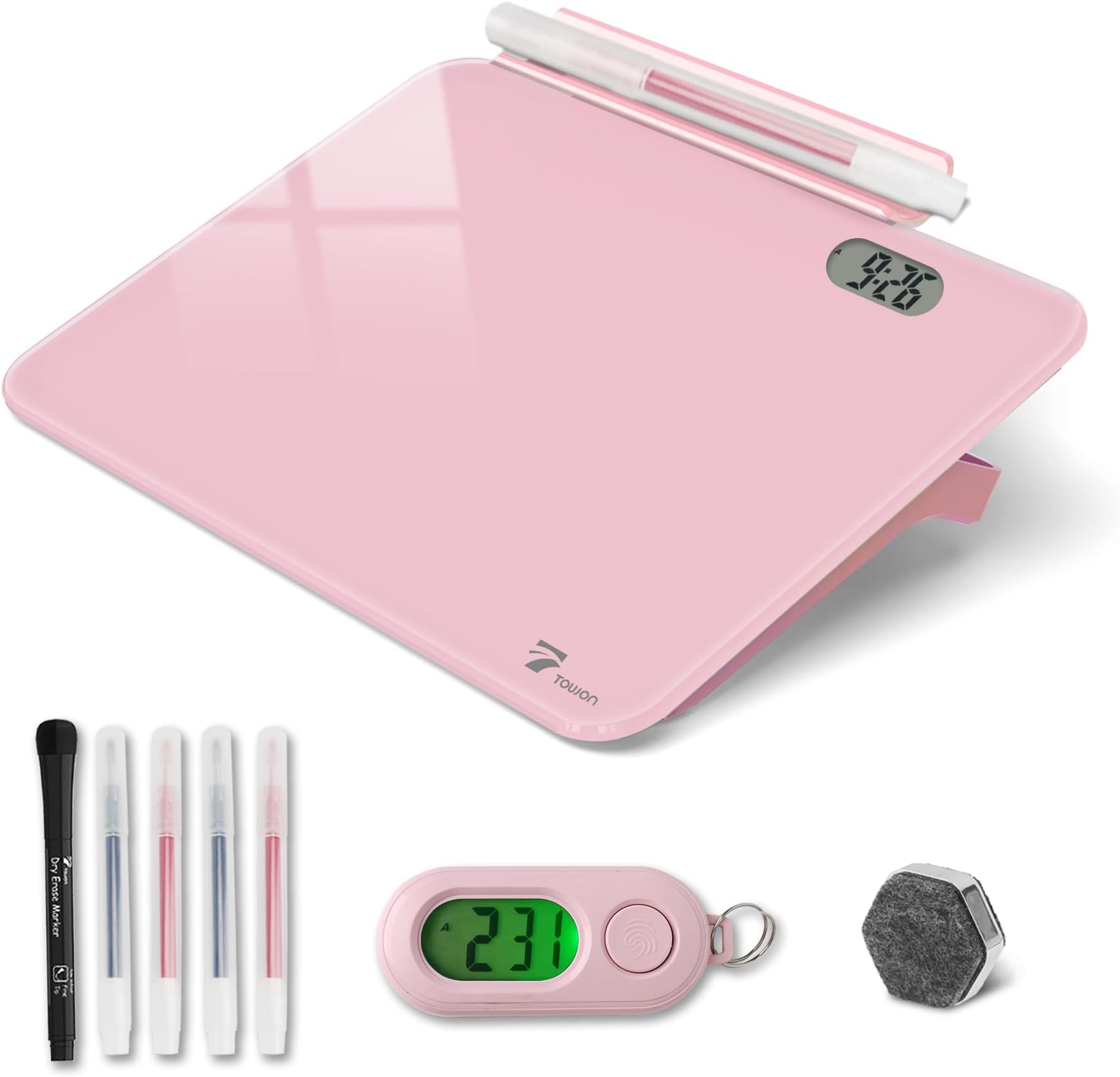Small Glass Desk Whiteboard Dry-Erase Board with Clock, Small Travel Reminder...