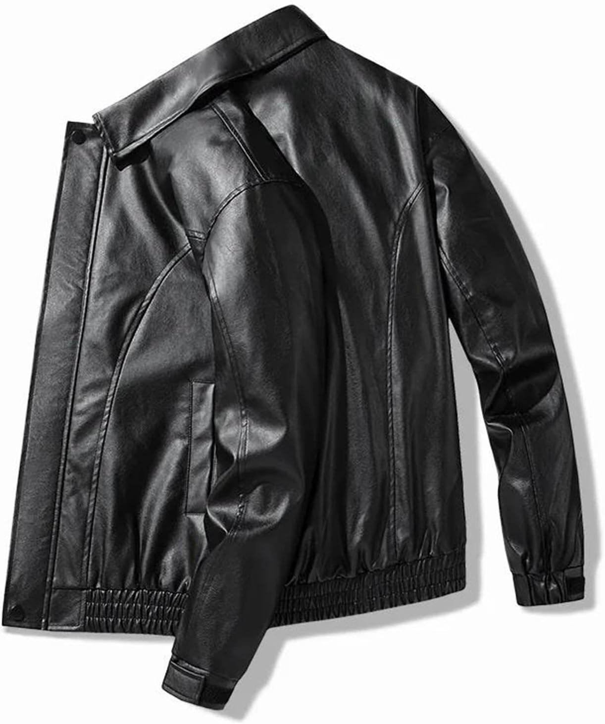 Men's Lapel Loose Pu Leather Jacket Buttons Zipper Cuff Vintage Coat Casual Fall Winter Long Sleeve Faux Leather Jacket