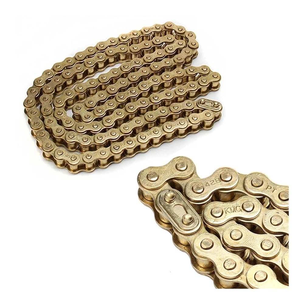 Catene for moto 428 100/102/106/108/110/112/114/118/120/132/140 maglie Catena di trasmissione for CRF 50cc-150cc Pit Dirt Qua(428-106L GOLD)