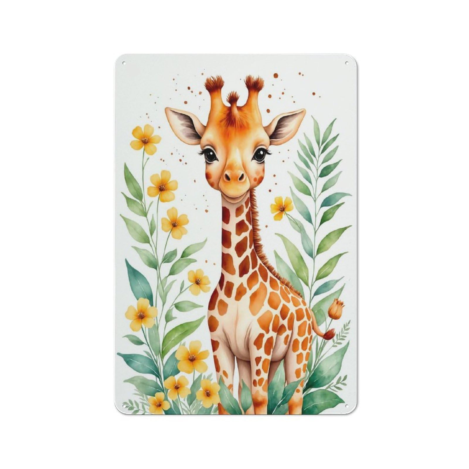 Rustic Cute Giraffe Watercolor Tin Wall Plaque 30x20cm, Rustic Kitchen Decor for Cottage, Kitchen, Hallway Or Breakfast Nook
