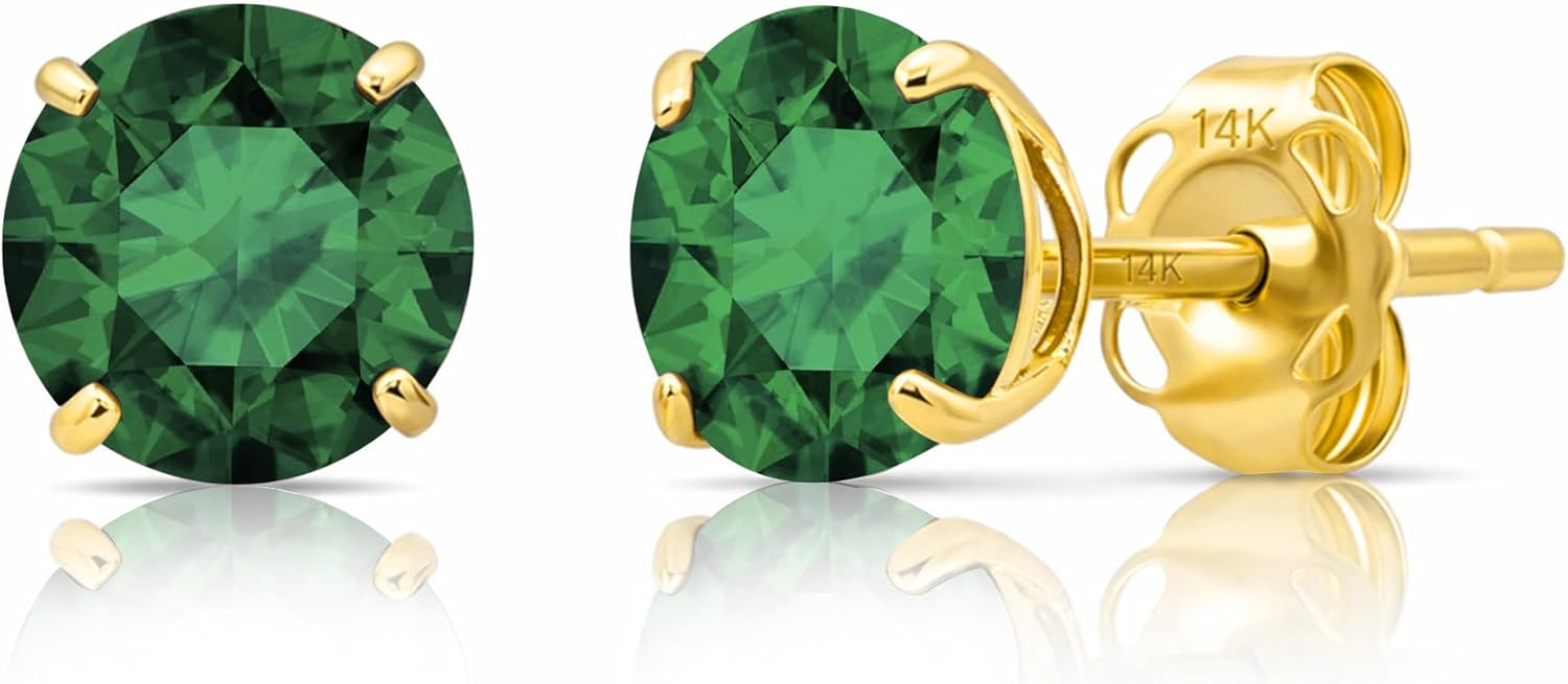 14k Gold 6MM Round Stud Gemstone Earrings | Hypoallergenic Solitaire Gemstone Studs with 14K Gold Backs | Lightweight Birthstone Earrings with Gift Box by MAX + STONE