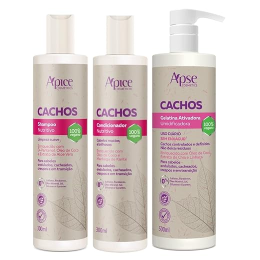Kit Apse Cachos Shampoo + Condicionador + Gelatina Ativadora Cachos 500ml