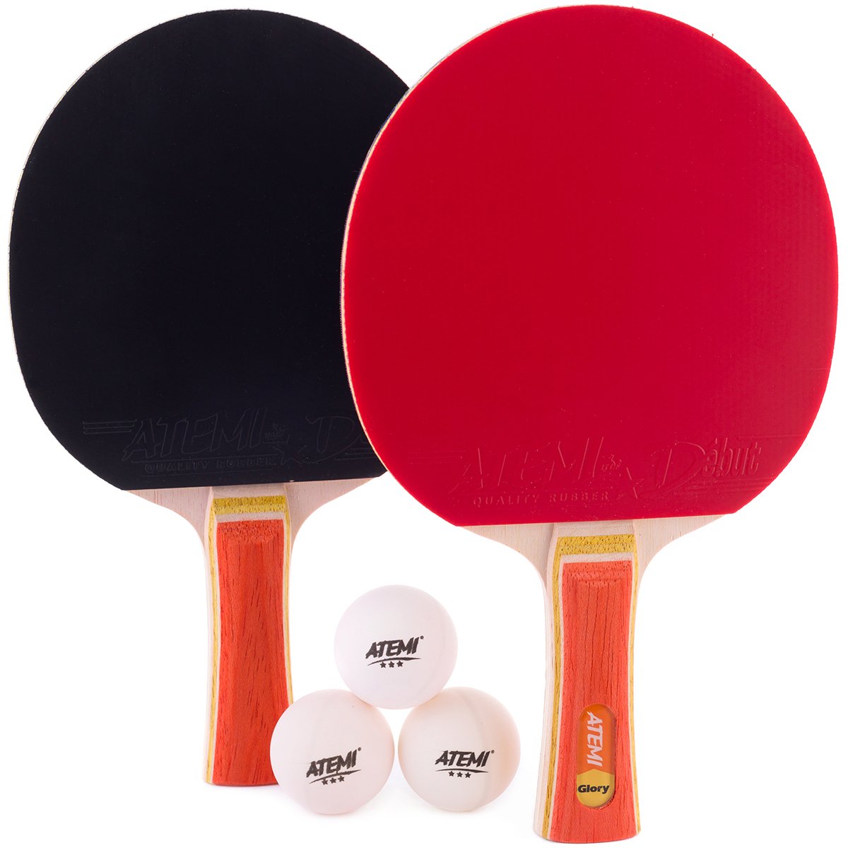Image secondaire de Atemi Set De Ping Pong (2 X Raquettes, 3 X Balles) Série Glory - Raquettes Et Balles 3 Etoiles Approuvés par L’ITTF, pour Débuta