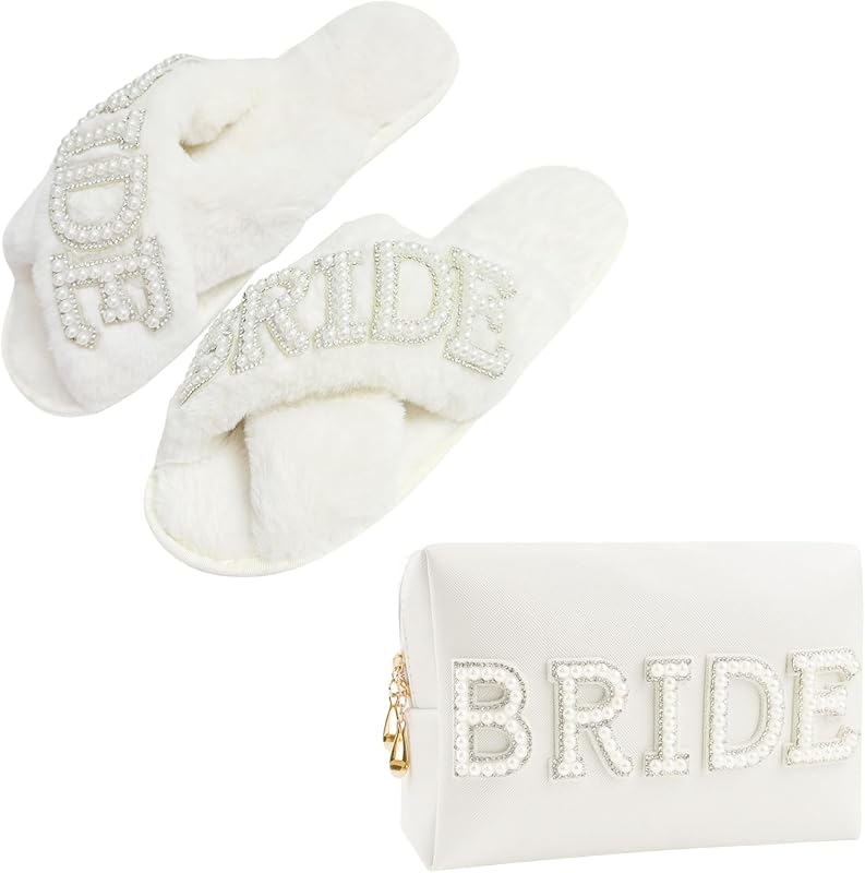 Kovewon Kit com Necessaire de Maquiagem e Pantufas BRIDE, Branco