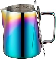 Vista 25 de Jarra espumadora de leche, taza espumadora de leche de 12 onzas con escala clara, accesorios de máquina de espresso capuchino de acero inoxidable