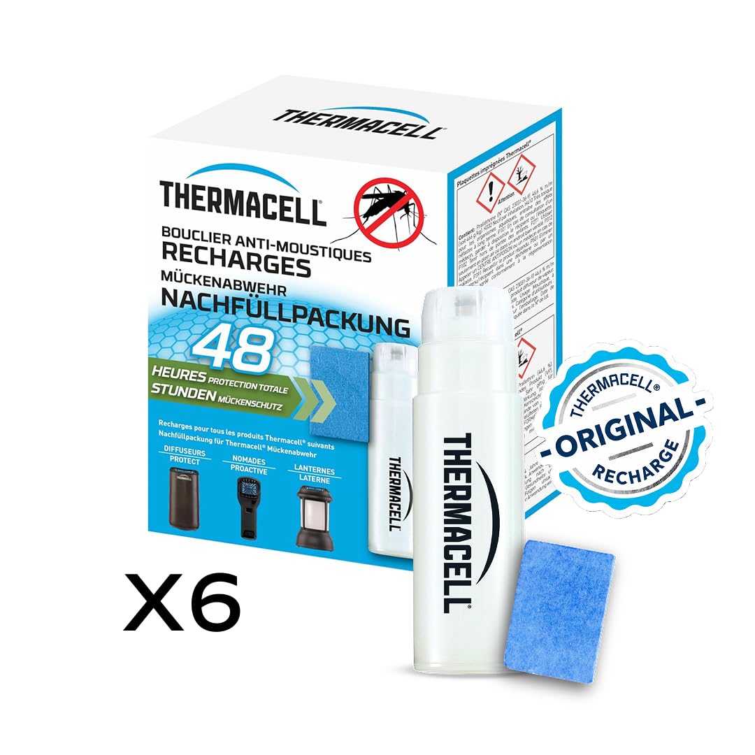 TherMACELL - 6 recambios antimosquitos y mosquitos, 20 m² - 48 horas | Compatible con difusores, nómadas y linternas – 24 cartuchos + 72 pastillas – THRECHARG48NX6