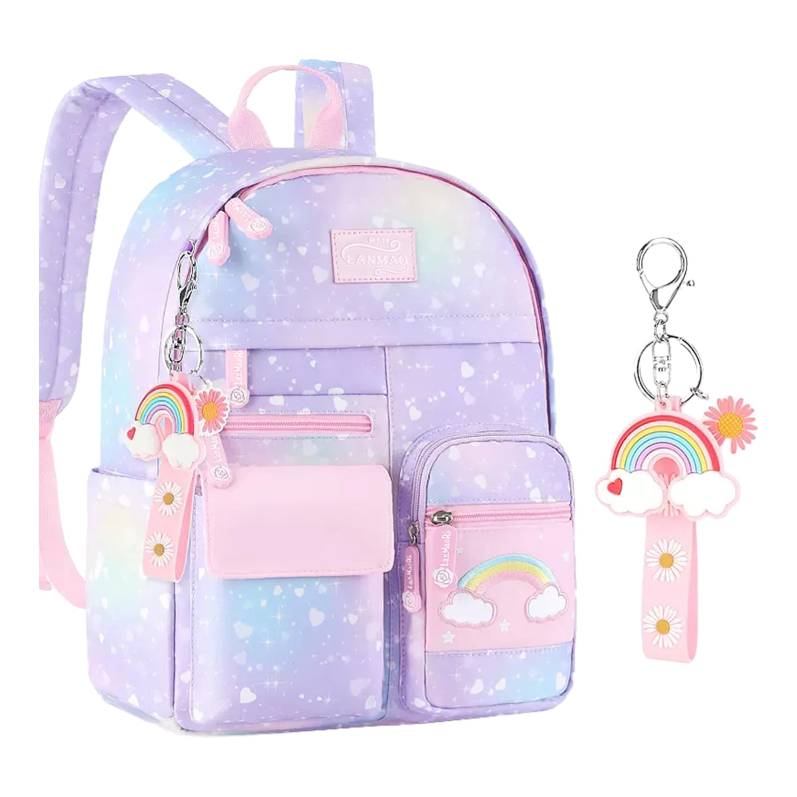 Copbopwn School Bags for Girls Backpack for Girls Cute Backpack Rainbow Kids Backpack Girls School Backpack with Pendant School Bags Kawaii Backpack for School Girls Teens Elementary