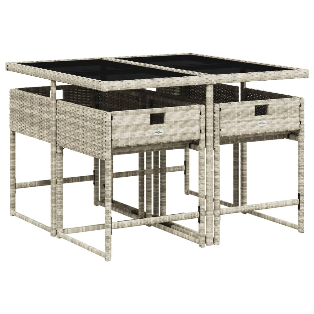 IKAYAA Set Tavolo Sedie da Giardino 5 Pezzi Set di Mobili Giardino 5 Pezzi Set da Pranzo da Giardino Arredo Giardino Poli Rattan Arredamento-Grigio Chiaro-5 pz/Vetro