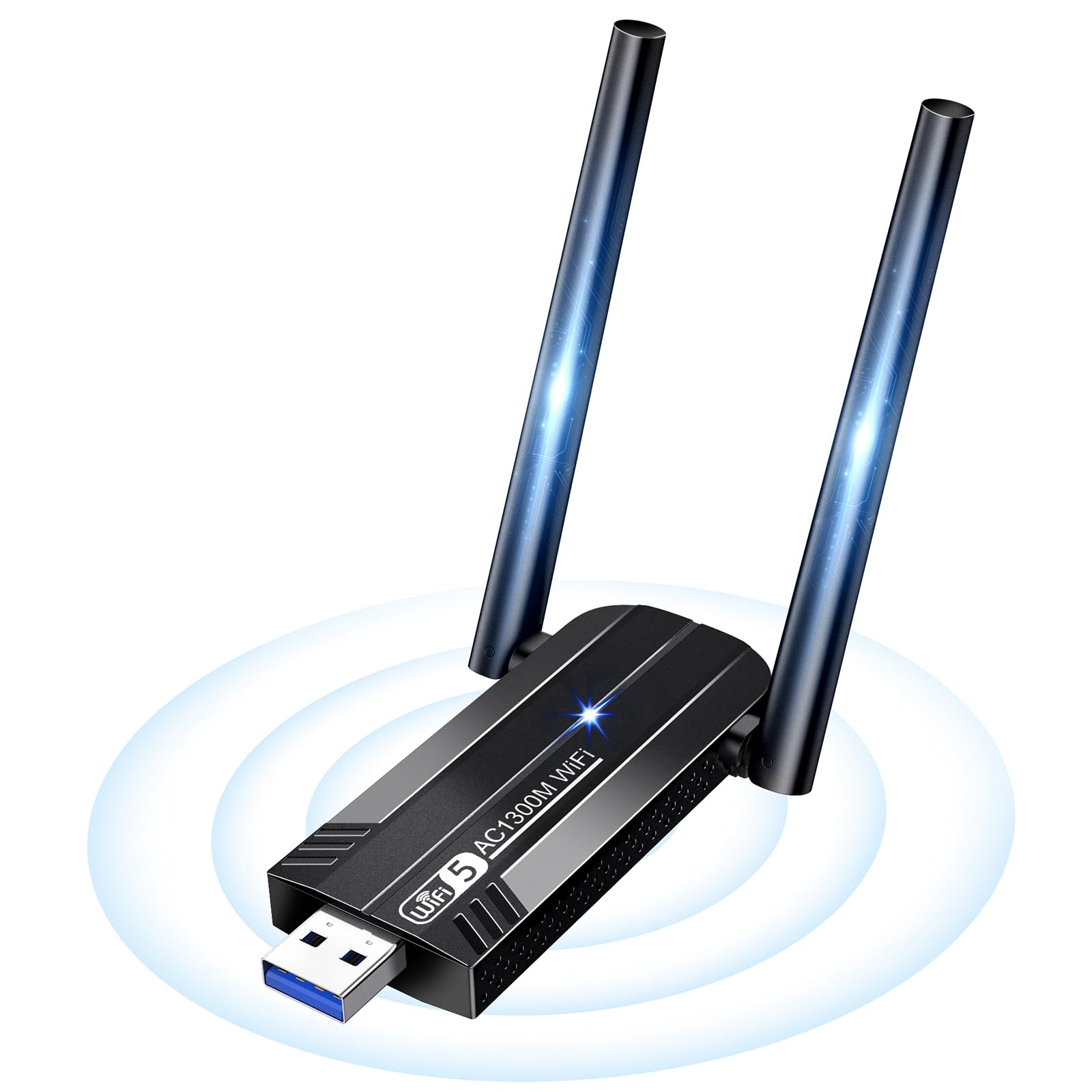 KiwiBirdWiFi Adapter for PC WiFi Adapter, USB Wireless Internet Dongle 5GHz 2.4G AC1300 Mbps Dual Band 5dBi Antenna, Compatible with PC Gaming Laptop Windows 11/10