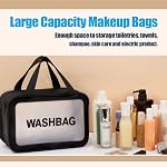 Travel Toiletry Bag,Large Clear Makeup Bag,Cosmetics Bag,Transparent Skin Care Bag for Toiletries,Waterproof & Draining Make up Bags,PVC Toiletry Organizer Thickened Wash Bag for Women Men (Black)