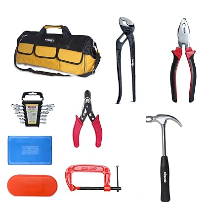 VISKO 828 Hand Tools Set of 27 Pcs With 3 Pliers | Hammer | Spanner | 6Pcs | Bag | Screwdrivers (6Pcs) | Allen Keys (9Pcs) & C-Clamp Hand Tool Kit |