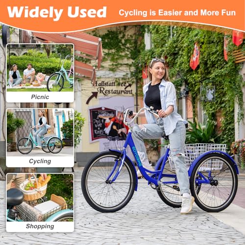 Image of Adult Tricycle, 7 Speed Adult Trike, 20 /24 /26 inch 3 Wheel Bike with Basket | Low Step-Through Frame, Wide Seat with Backrest, 350 lbs Capacity, Tricycle for Adults, Seniors, Women and Men