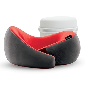 Lifelong Travel Neck Pillow | Premium Memory Foam Neck Support | Adjustable Headrest for Sleeping, Airplane Use | Portable Cushion with Case | Red - image, photos