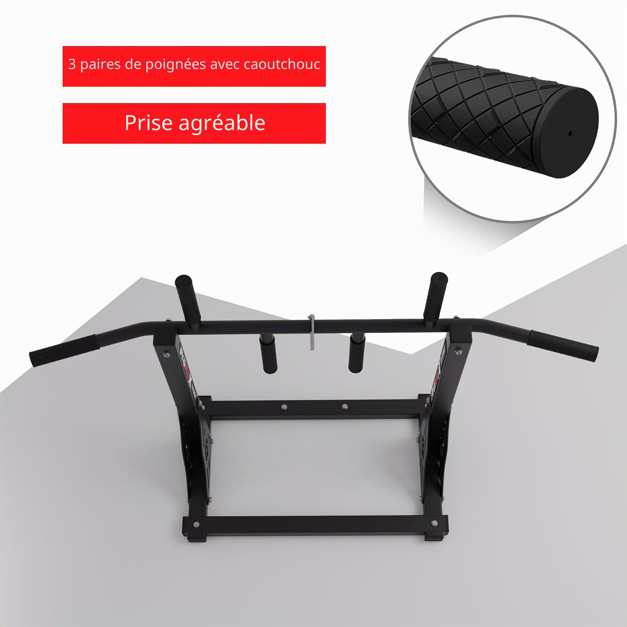 K-Sport: Barre de traction pour montage mural - Barre de traction avec 3 poignées différentes - Tour de traction pour entraînement musculaire - Équipement de fitness professionnel Pull Up Mate I pour