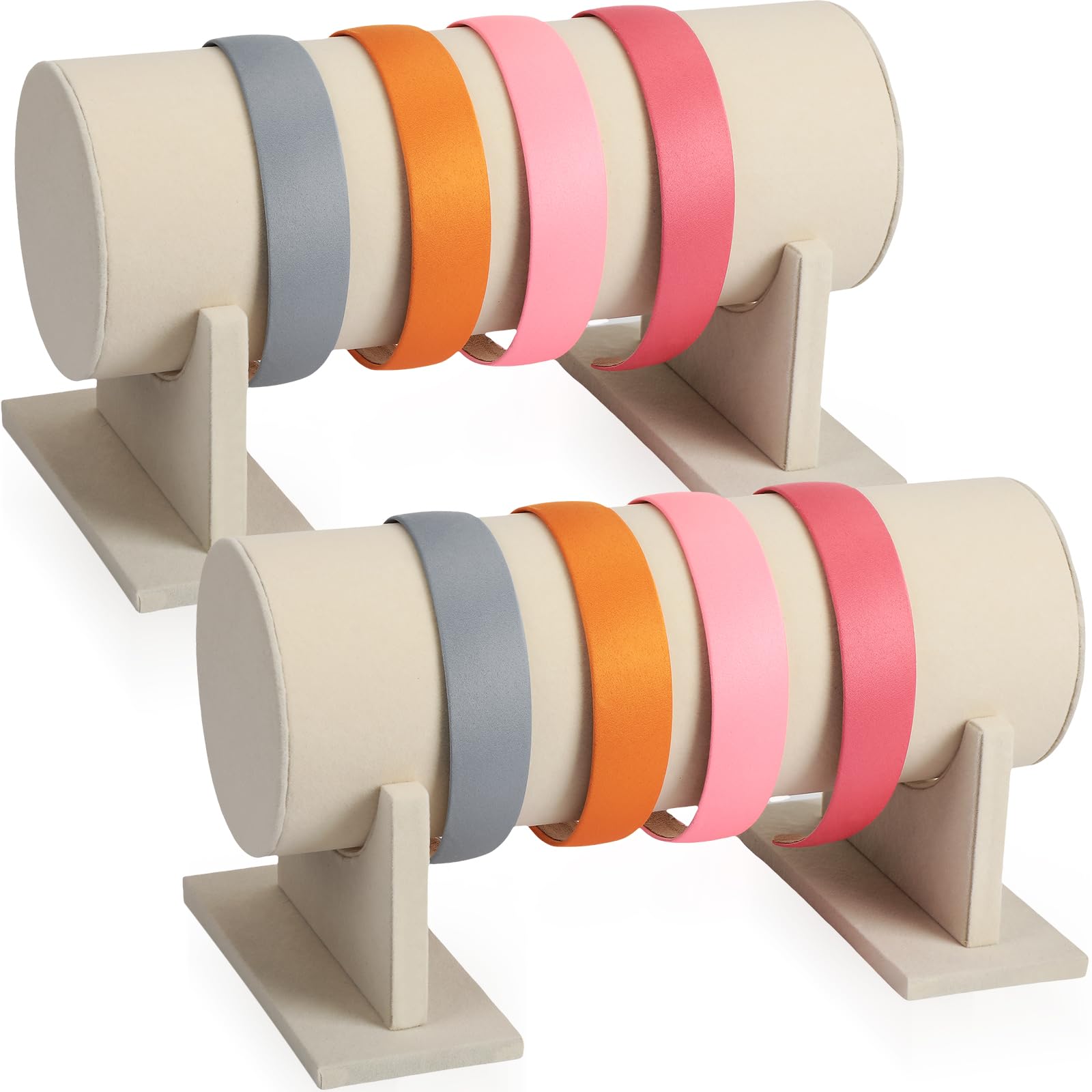 Bucherry 2 Pcs Headband Holder Organizer Soft Jewelry Display Stand Hovering Jewelry Watches Bracelet Holder for Women Hair Accessories Display Storage Rack 12 x 6.5 Inch(Beige)
