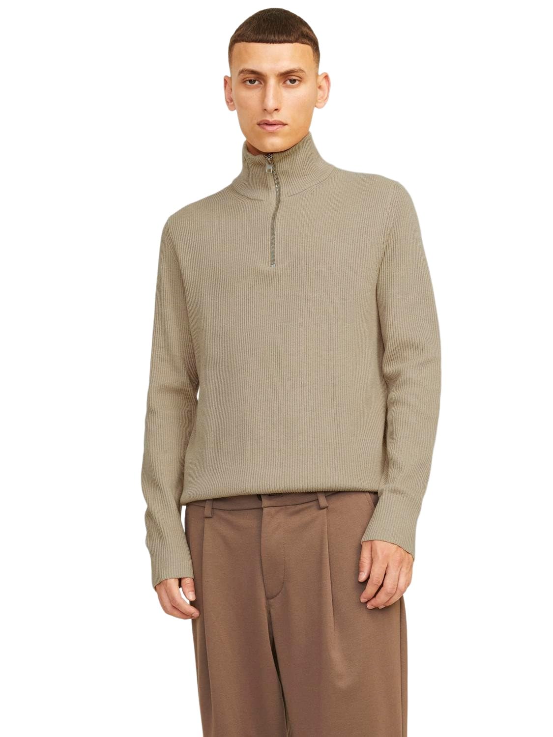 JACK & JONES Herren Strickjacke Mit Viertelreißverschluss – 100% Baumwolle, Hoher Kragen