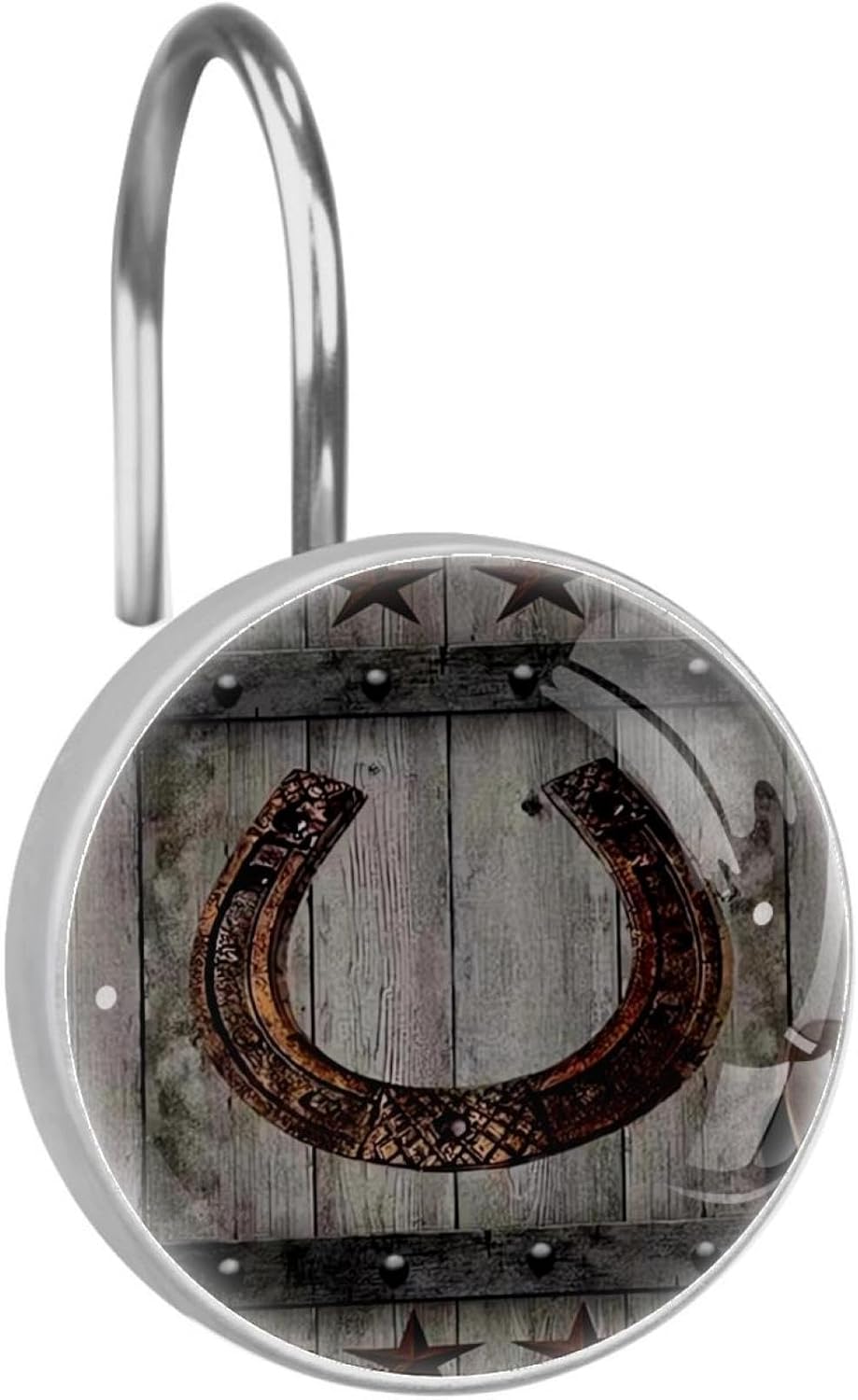 Western Cowboy Rusty Horseshoe Texas Star Rustic Vintage Decorative Shower Curtain Hooks Rings Set of 12 Hooks for Shower Curtain Stainless Steel Rustproof Curtain Rings for Bathroom