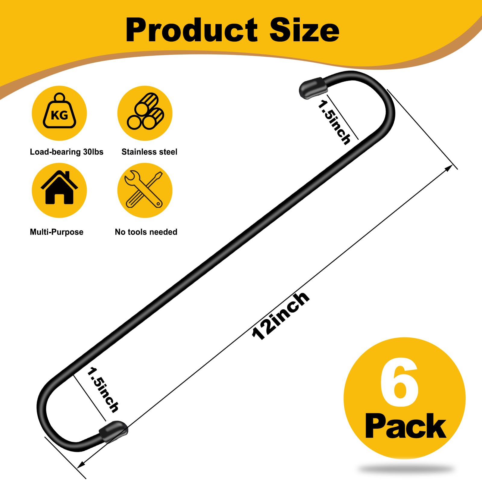 Dpyrrhic 6 Pack 12 Inch Large S Hooks for Hanging Plants,Black Extra Matel Heavy Duty Hook for Hang Brsket,Bird House,Clothes,Kitchenware