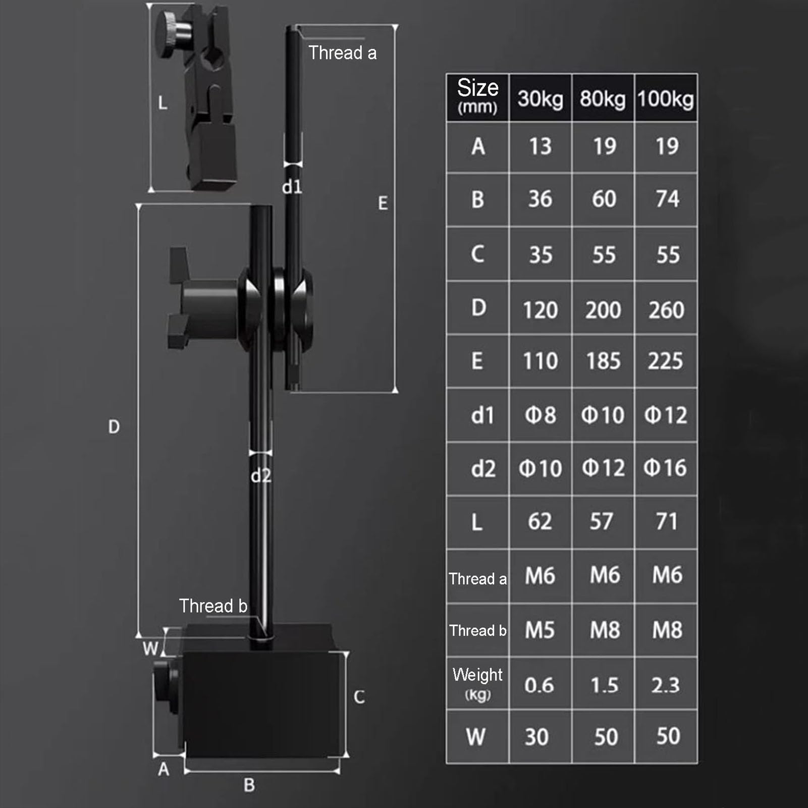 Magnetyczny uchwyt wskaźnika bazowego z elastycznym ramieniem 360°, siła magnetyczna 30-100 kg, pasuje do otworu 8 mm i jaskółczy ogon dla precyzyjnego pomiaru i inspekcji