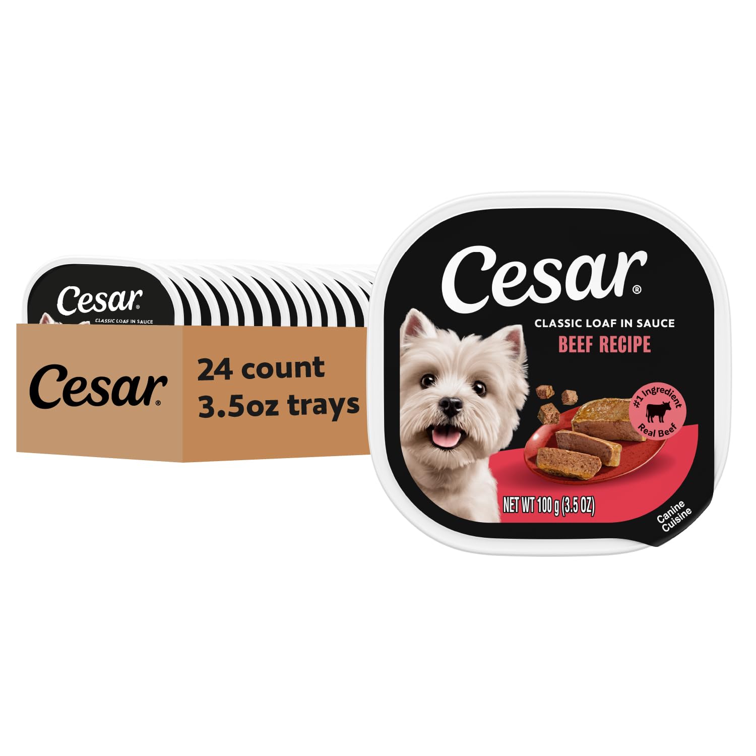 Cesar Classic Loaf in Sauce Wet Dog Food, Beef Recipe, 3.5 oz, 24 Count