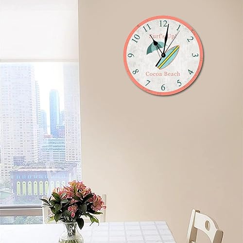 Miniatura 4 de Reloj de madera para surf, playa, reloj redondo de cocina, funciona con pilas, reloj de pared sin tictac de 12 pulgadas para dormitorio, aula