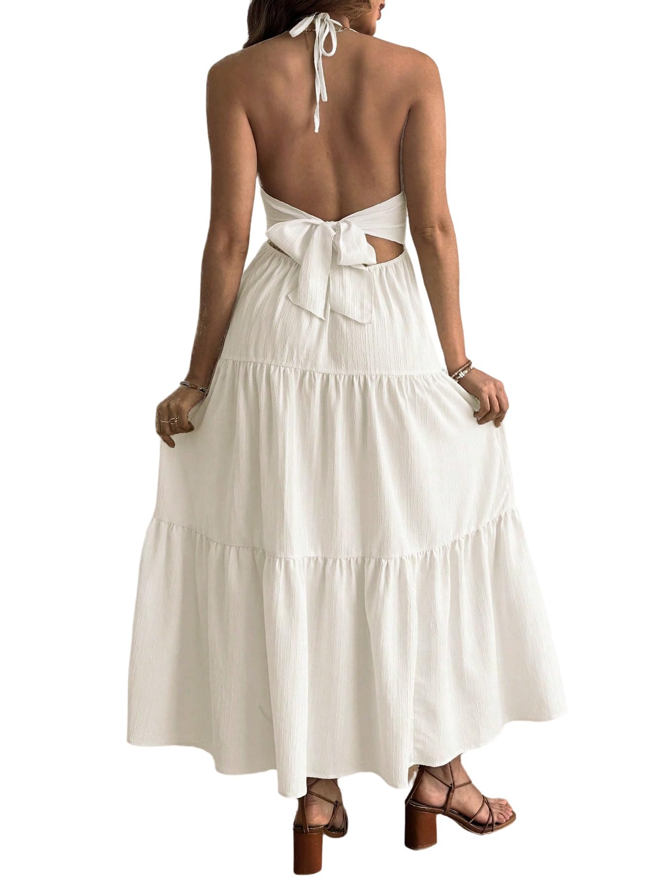 SweatyRocks Damska sukienka w stylu boho dla kobiet w ciąży, sukienka maxi, wiązana na szyi, letnia sukienka bez pleców, sukienka ciążowa, odświętna sukienka na imprezę, letnia