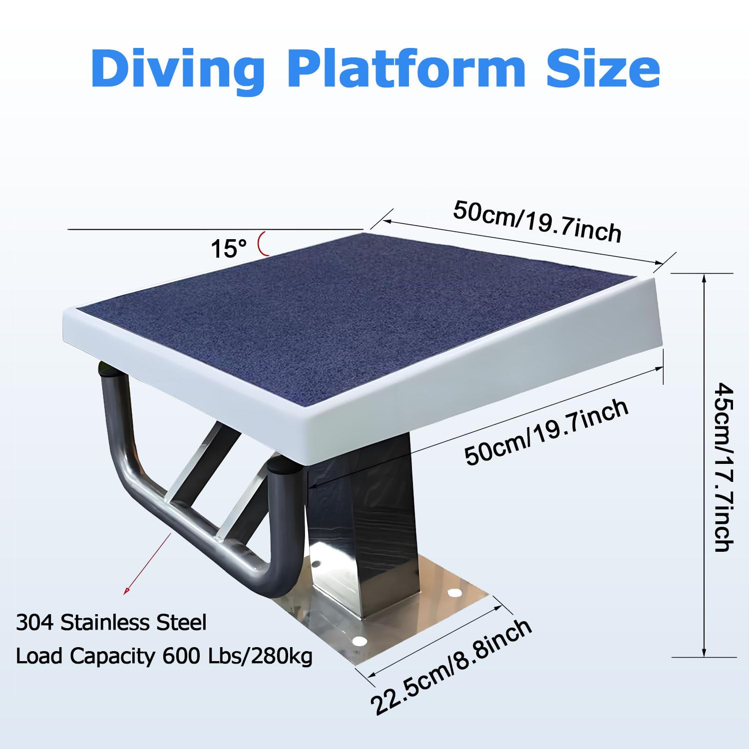 Piattaforma subacquea con superficie antiscivolo e base in acciaio inox, capacità 272,2 kg, ideale per allenamenti e competizioni