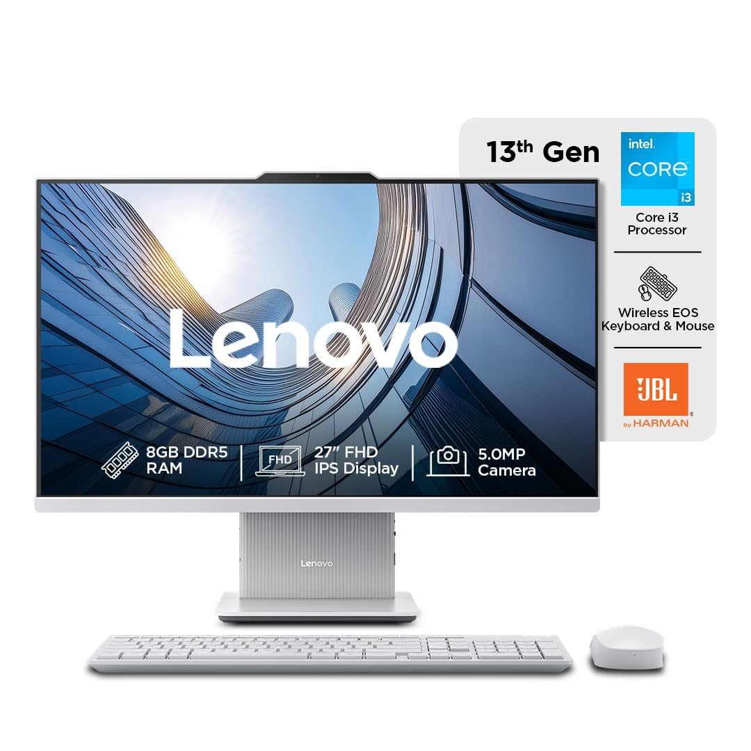 Lenovo IdeaCentre AIO 13th Gen Core™ i3-1315U 27" FHD IPS (8GB RAM/512GB SSD/Windows11/Office 24/3Wx2 Harman Speakers/Wireless EOS Keyboard & Mouse, Cloud Grey), F0HM00PKIN All-in-One Desktop