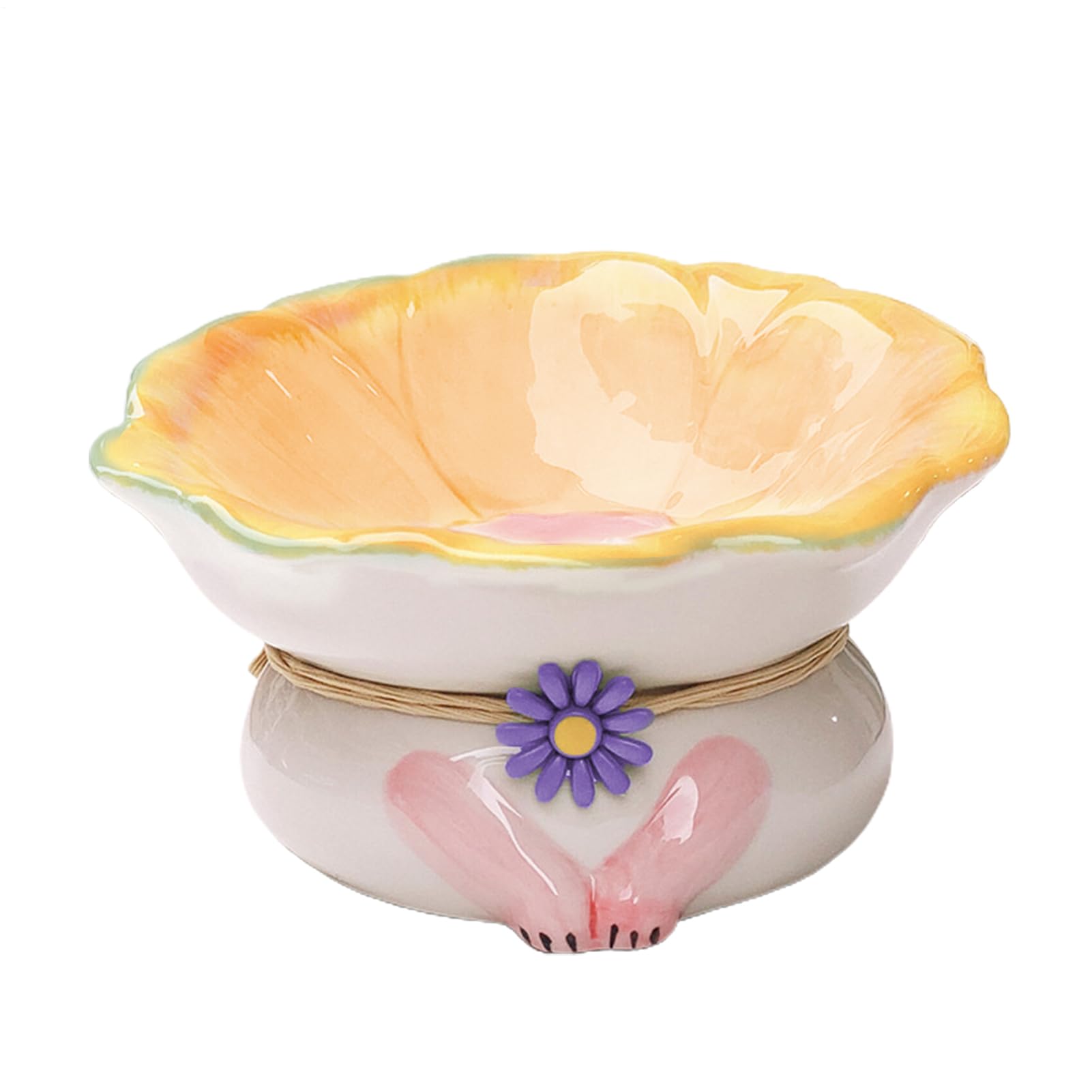 Raised Cat Bowl โ Anti-Vomiting Ceramic Pet Dish, Flower-Shaped Feeding Bowl, Non-Slip Base | Tilted Shallow Cat Feeder, Indoor Cats, Kitten Mealtime, Home Pet Feeding Accessory