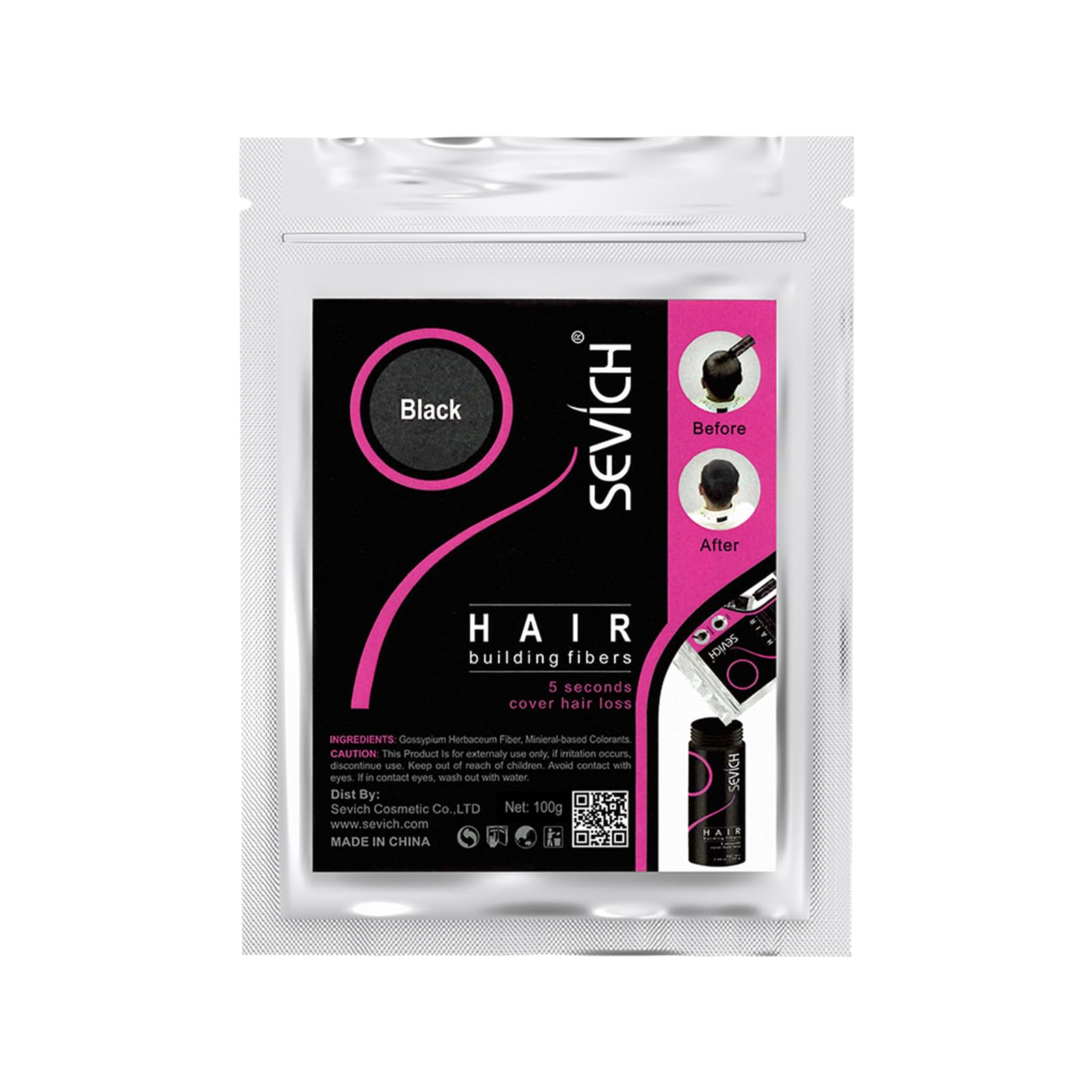 SEVICH Hair Fibers for Thinning Hair Hair Building Fibers Instantly Thicker & Fuller Look,Hair Powder for Men & Women 100g Black
