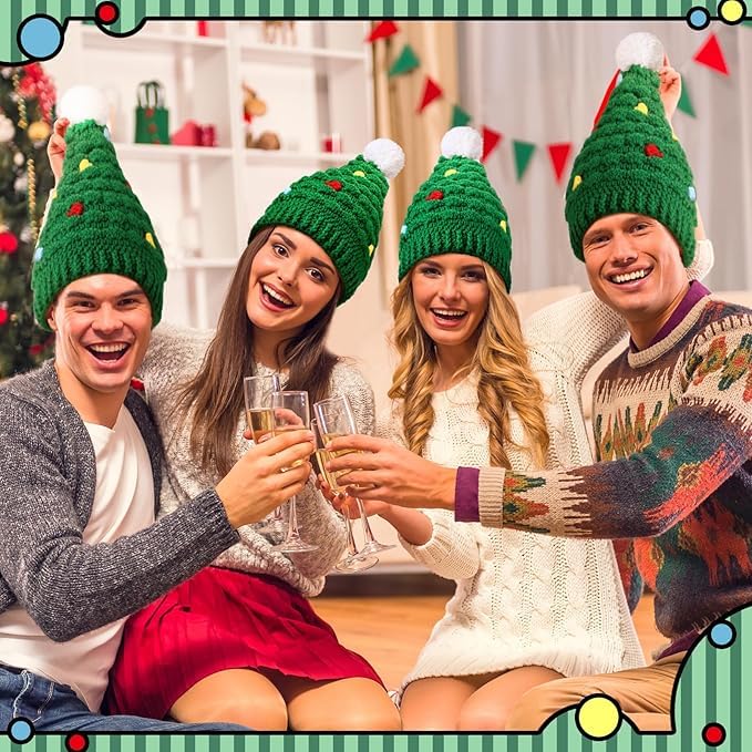 6 sombreros de árbol de Navidad unisex de punto de Papá Noel, gorro de invierno de ganchillo, gorro de Navidad, decoración para adultos, cálido, resistente al viento, sombrero de árbol de Navidad para