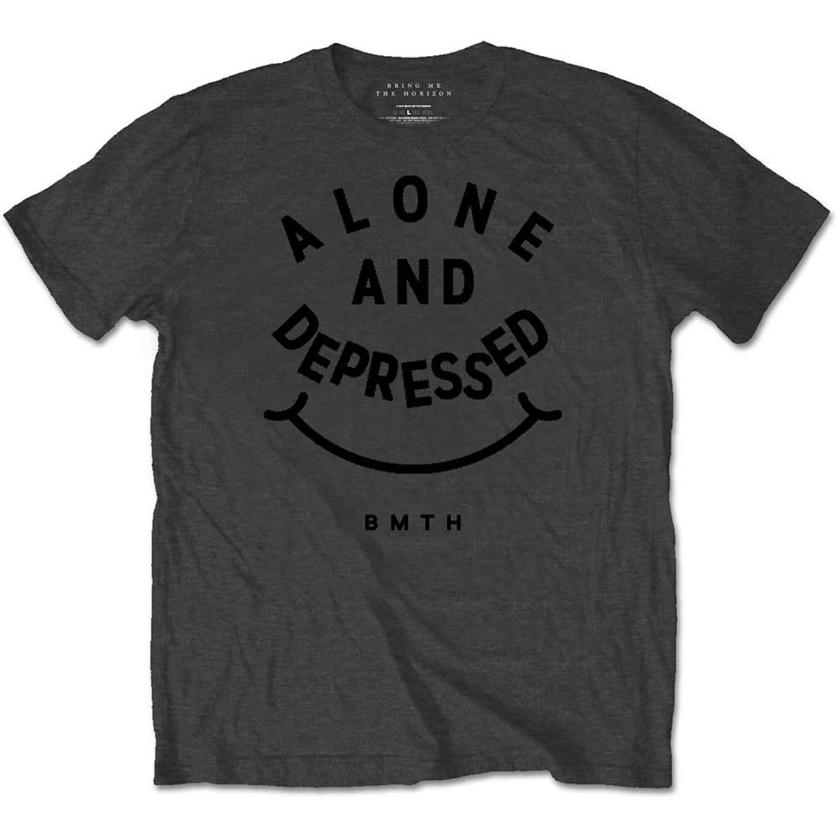 Rockoff Trade Men's Bring Me The Horizon Alone & Depressed T-Shirt, Grey (Charcoal), Large