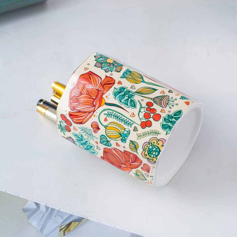 YOSCO Ceramic Pen Holder For Desk Cute Flower Stand Pencil Cup Pot Desk Organizer Makeup Brush Holder for Girls Women (Flower) : Office Products