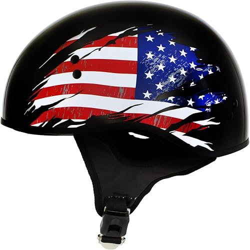 Miniatura 3 de Hot Leathers HLD1051 - Casco para motocicleta con diseño de bandera de Estados Unidos (estrella y rayas), color negro brillante, para hombres y