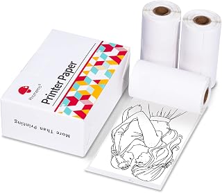 Phomemo Thermal Pocket Printer Paper, White Self-Adhesive Paper Compatible With all Phomemo T02 Bluetooth Mini Sticker Printer, Black On White Paper for Journal Photo, 50mm x 3.5m, 3 Rolls