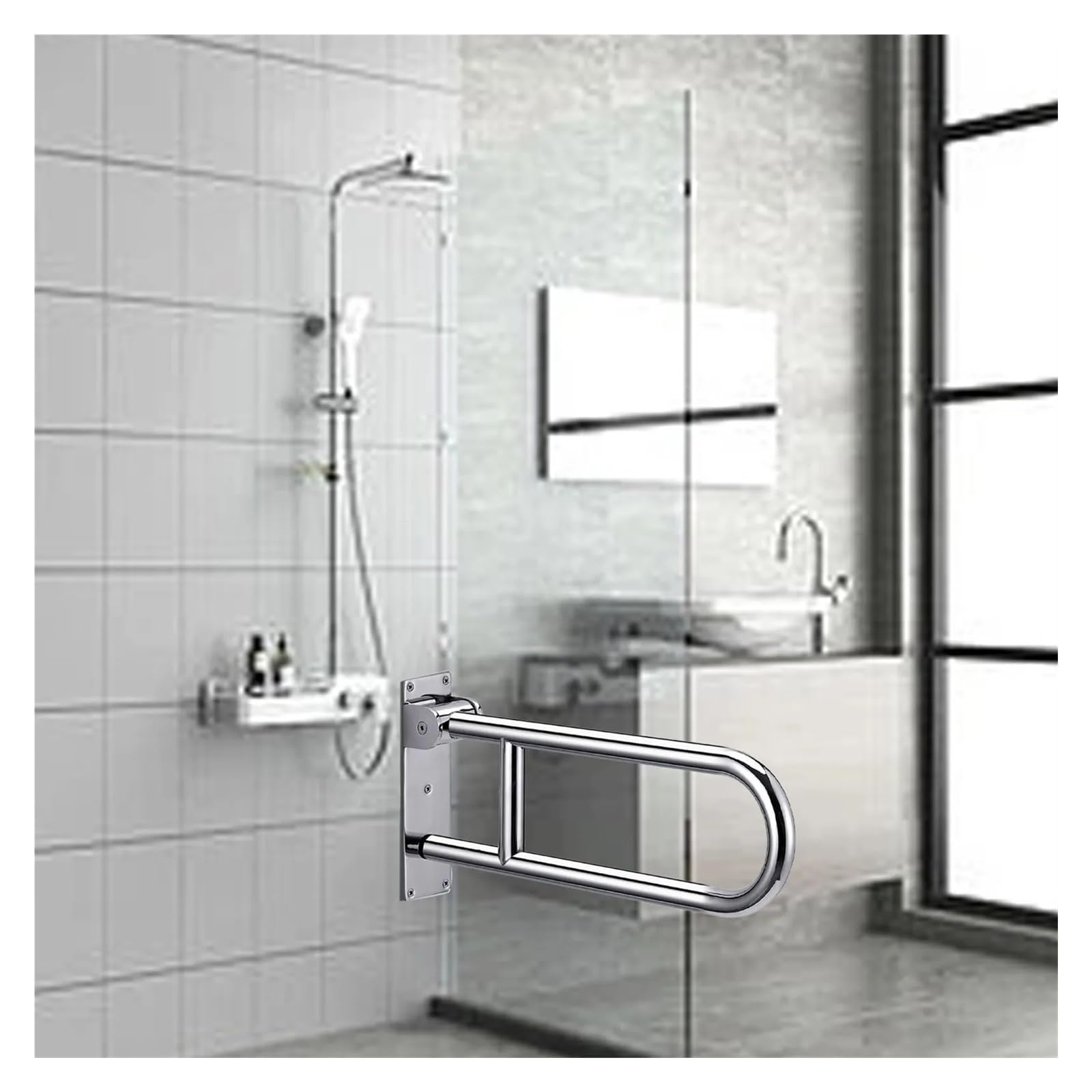 Barandilla plegable para el inodoro Barras de agarre for discapacitados, rieles fácil instalación, riel seguridad for baño acero inoxidable pulido